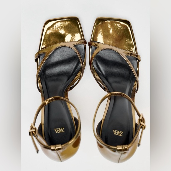 Zara Oval Heeled Metallic Sandals - Picture 9 of 9